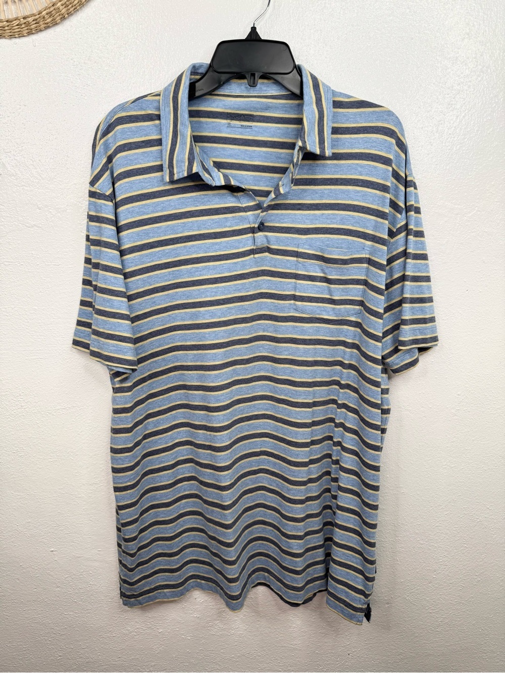 Patagonia Polo Shirt Men's XL Blue Yellow Navy Striped Short Sleeve Organic